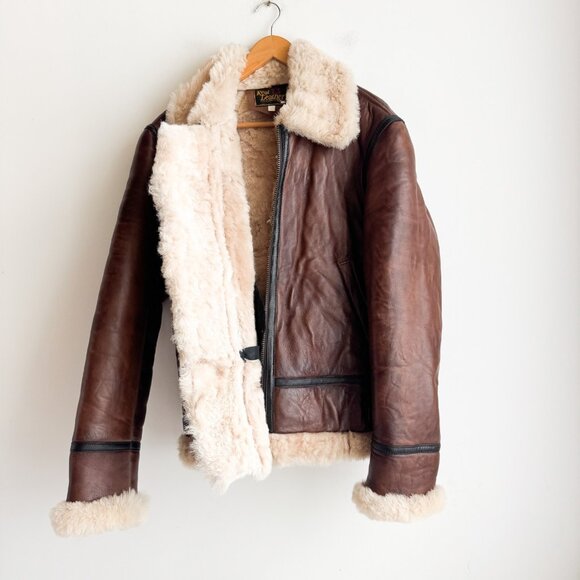 Vintage Leather Sheep Fur Aviator Jacket M/L - Picture 1 of 10